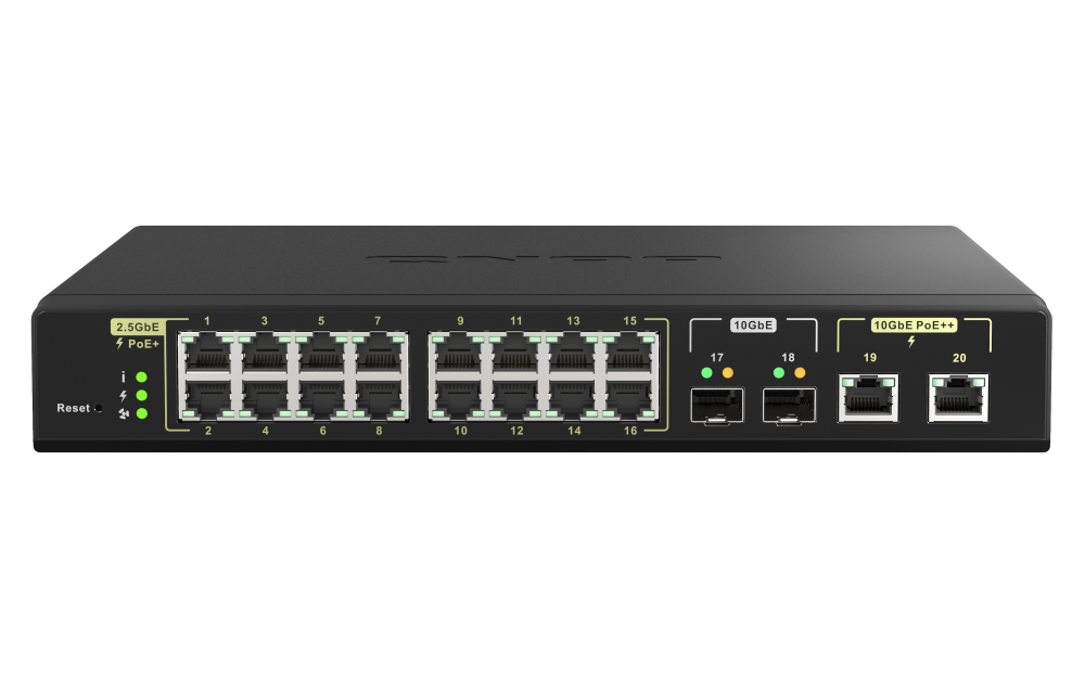 (NEW VENDOR) QNAP QSW-M2116P-2T2S 4 Ports 10GbE + 16 Ports 2.5GbE Layer 2 Managed PoE Switch Switching Capacity: 160Gbps | Management Type: Web Managed