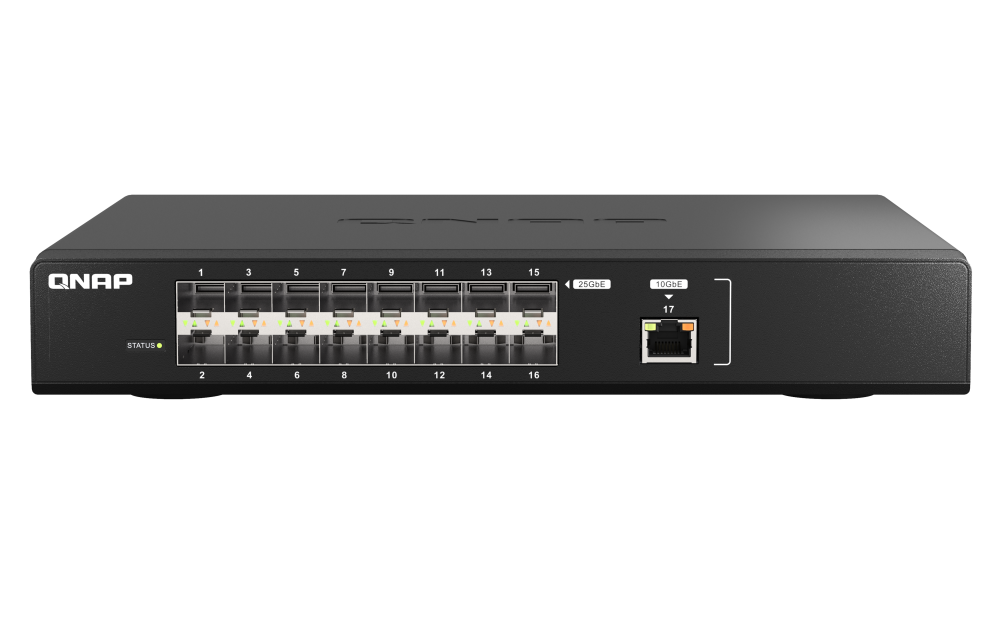 (NEW VENDOR) QNAP QSW-M5216-1T 16 Ports 25GbE + 1 Port 10GbE Layer 2 Managed Switch Switching Capacity: 820Gbps | Management Type: Web Managed