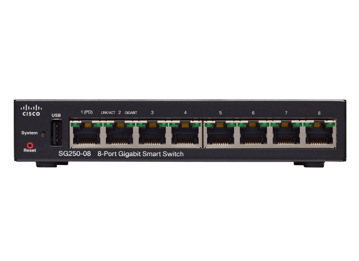 (特價全新) CISCO SG250-08 SMART SWITCH 8 x GBE PORTS 8 x 1Gbe RJ45 Ports UK Plug (SG250-08-K9-NA) 100% NEW - C2 Computer